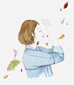 蓝色女孩免抠素材_新图网 https://ixintu.com 卡通 女孩 彩色 手绘 水彩 短发 蓝色 装饰
