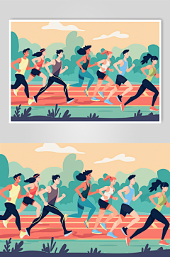 AI数字艺术扁平风校园运动会人物插画-众图网
