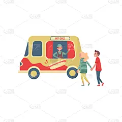 快乐,热狗,皮卡车,青年伴侣,传统,商务,汽车,贩卖,挨着,午餐