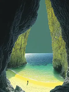momo插画|悬崖边的海滩 - 小红书