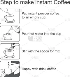 步骤煮速溶咖啡。