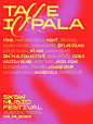 This may contain: an advertisement for the tokyo music festival with text in yellow and purple on a red background