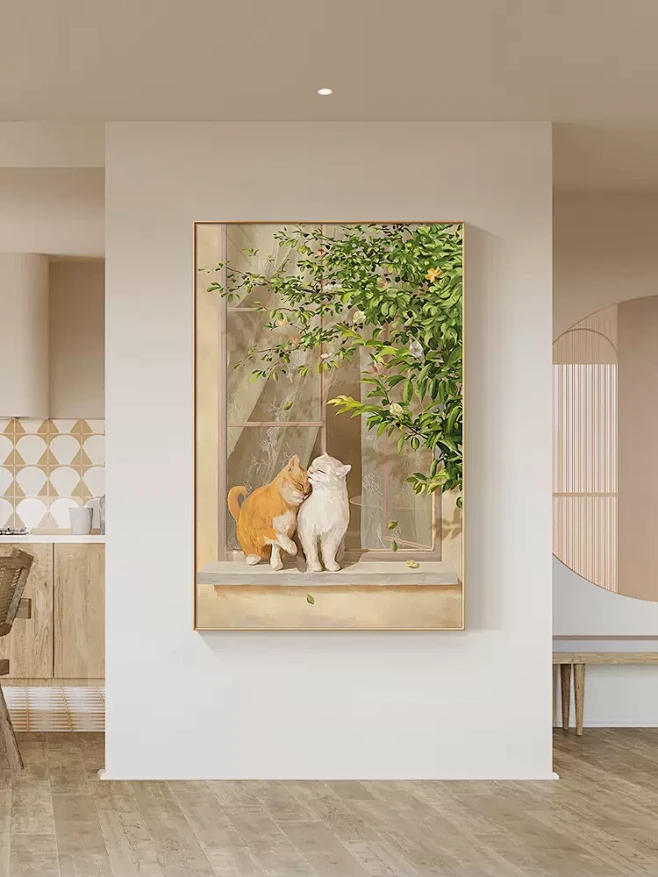 北欧小清新客厅玄关装饰画治愈系猫咪沙发背景墙挂画过道走廊壁画-tmall.com天猫-花瓣网