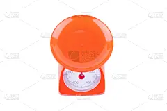 一个物体,橙色,秤,白色背景,厨房器具,分离着色,商品,天秤座,空的,背景分离