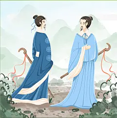 国风登高望远送别兄弟古代诗人词人人物插画