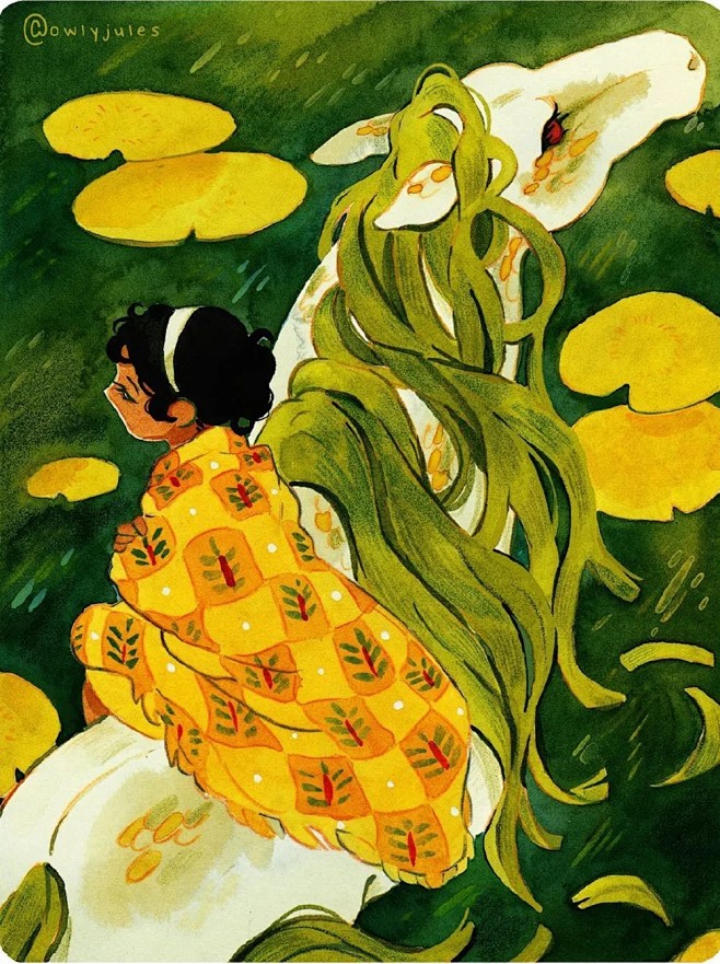 手绘教程！水彩泼墨式森系水墨风插画教程来...