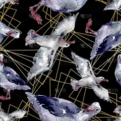 野生鸟类海鸥。野生自由,有飞翔翅膀的鸟。水彩插图集。水彩画时尚水瓶座。无缝的背景模式。织物壁纸打印纹