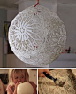  家居 蕾丝 艺术 DIY 手工 设计 自制蕾丝灯罩，气球+蕾丝+胶=蕾丝灯罩。创…