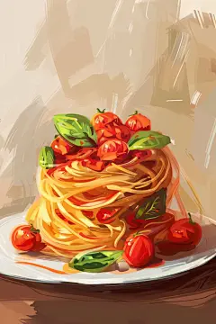 番茄意面经典西餐插画