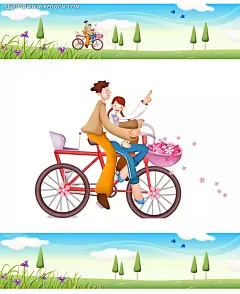 骑自行车的男女韩国人物插画PSD分层素材|PSD素材|绘画设计|卡通人物|漫画人物|骑自行车的男女|人物插画|矢量人物|手绘人物|水彩插画