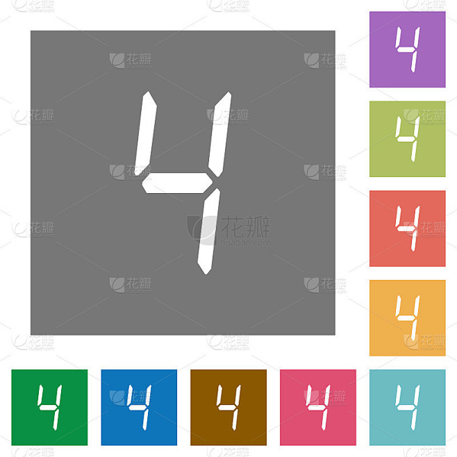 数字数字4的7段类型方形扁平图标