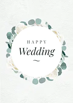 Literary Style Hand Painted Plants Circle Frame Wedding Greeting card