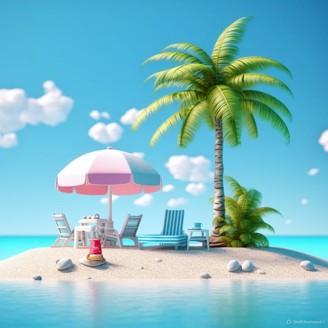 3d render of summer vacation,octan render-花瓣网
