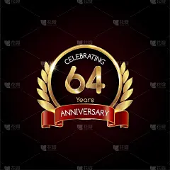 64周年金婚纪念，戒指、月桂和红丝带