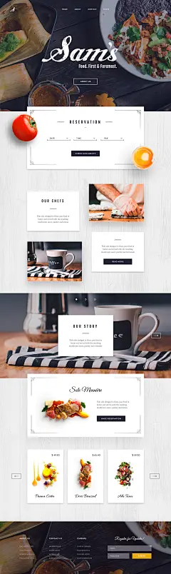 Sam's Restaurant Landing Page : Food Diner landing page website design containing food menu and other details