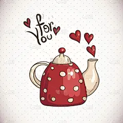 红色茶壶和爱心涂鸦贺卡