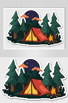 AI数字艺术户外露营插画贴纸元素-众图网