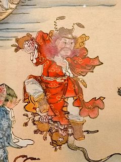 大美年画-菓仙敬月图 : 元宵佳节 分享一幅天津杨柳青年画 《菓仙敬月图》 菓仙拜月亦风流， 麟带新妆玳瑁钩。 翠袖轻梳云折髻， 银钗倒插玉衔头。 洛神斜捧莲花盏， 稚子横撑竹叶舟。 竟向蟾宫深叩首， 笙歌一阙半轮秋。 #北京