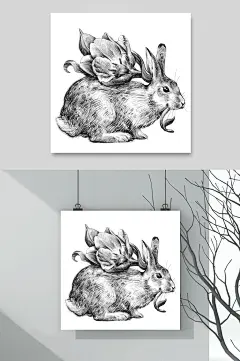 手绘素描画兔子动物素材-众图网