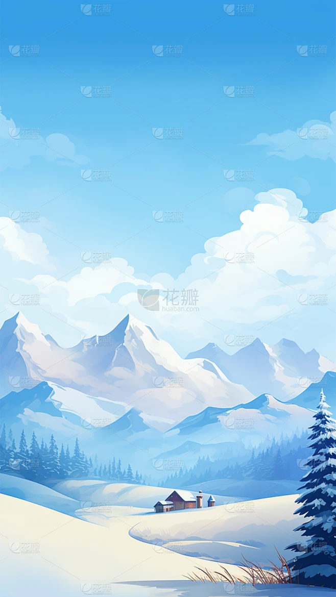 冬季冬天卡通感插画雪景场景背景图片素材素材-花瓣网