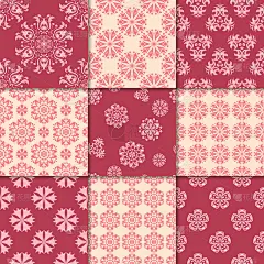 樱桃红和米色的花卉装饰品。无缝模式的集合