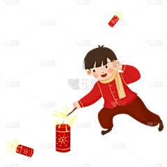 卡通感春节放鞭炮元素贴纸