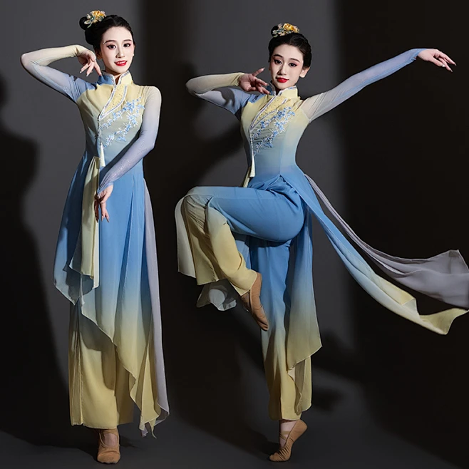 淡妆浓抹总相宜中国风舞蹈服装女谷雨表演服飘逸古典扇子舞演出服-花瓣网
