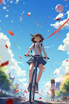 数字艺术学生放假开心过暑假扁平风插画