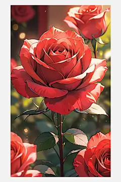 红色玫瑰手绘壁纸图片-众图网