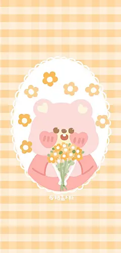 cr.微博@肚肚图画本_200831_可爱 动物 格纹 手机壁纸