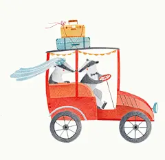 #绘本# 绘本《Ready，Set，Go！（准备好，小伙伴们，出发！）》内页插画，动物们参加好朋友婚礼的故事，各种交通工具的设计太有趣了~丨works by Alessandra Psacharopulo ​​​​