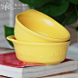H013 [嫩黄碗] zakka 黄色小把手碗 陶瓷容器 凹凸花纹儿童碗