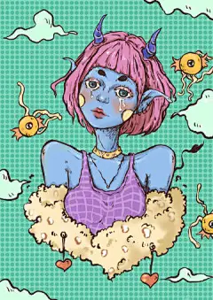 #遇见艺术#  怪诞女孩插画   \投稿：@洪大王呦 ​​​​