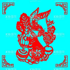 兔子剪纸  - 源文件下载【酷图网】兔子,动物,萝卜,可爱,贪吃,剪纸,线条,矢量,传统,装饰,窗花,插画,生肖,