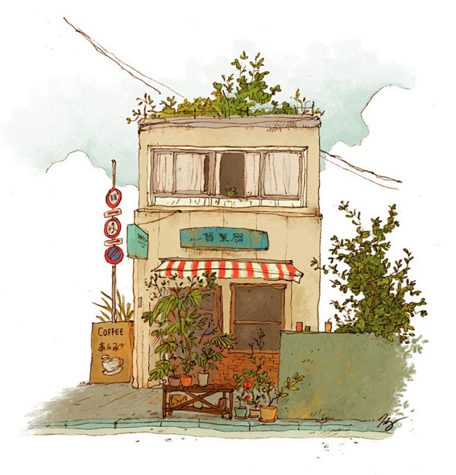 多伦多艺术家Qin Leng画的街边小屋...