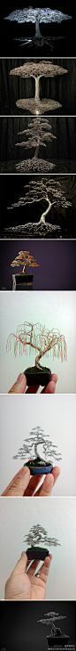 【艺术】Wire Trees —— 这些作品来自于两位艺术家 Kevin Iris 与 Ken To，他们都用金属线制作盆栽。 Kevin Iris 的作品多为大件，而 Ken To 只做小件，一者恢宏大气，一者小巧可人。#盆景# #金属# via：http://zhan.renren.com/mushitiangong?gid=3674946092077037926