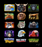 Animals, brooks taggart : Animal symbols made for various slot machines. Top 3 animals were made using a projection mapping technique using Photoshop and Maya. Animated in Maya and composited in After Effects. Lower animals were made using digital paintin