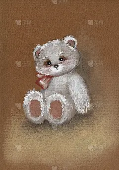 泰迪在彩色纸上。手绘插图。
