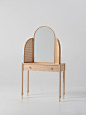 Arch Vanity Mirror  - Douglas and Bec : A minimalist three-piece free-standing mirror with steambent American Ash framing and rattan side panels. *Arch Vanity Table sold seperately