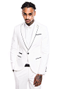 Everton White Skinny Fit Suit Jacket With Black Piping