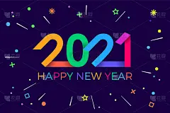 2021新年快乐。纸张孟菲斯几何明亮风格的假日传单，问候，邀请，新年快乐或圣诞贺卡。假日背景，海报，