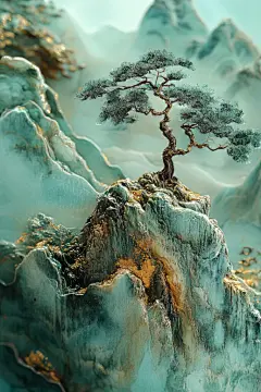 国潮立体山水名画