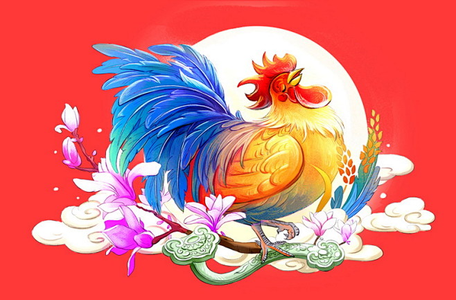 金鸡报晓 2017鸡年素材 png格式 过年 年货素材年货节 卡通公鸡图案