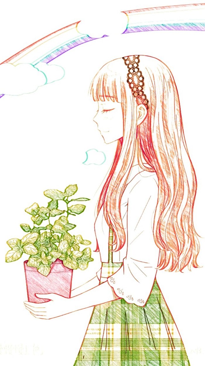 手绘图片壁纸图片 卡通动漫简笔唯美简笔画侧面双手捧花的图片手绘