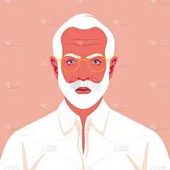一个愤怒男人的化身一个穿着白衬衫的老商人脸上的画像.平面样式的矢量图解