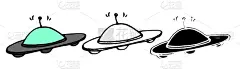 UFO飞船图标，孤立的向量元素外星人飞碟手绘涂鸦风格，黑色轮廓和轮廓和绿色玻璃与灰色金属，给一个信号