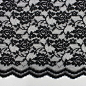 Enchanting Nylon Lace - Black : Nylon floral lace in black. About this Fabric: This 100% nylon lace is in a floral rose pattern that can be used in any occasion. It has many textures and made with a shinny and dull yarn to create a dimensional floral patt