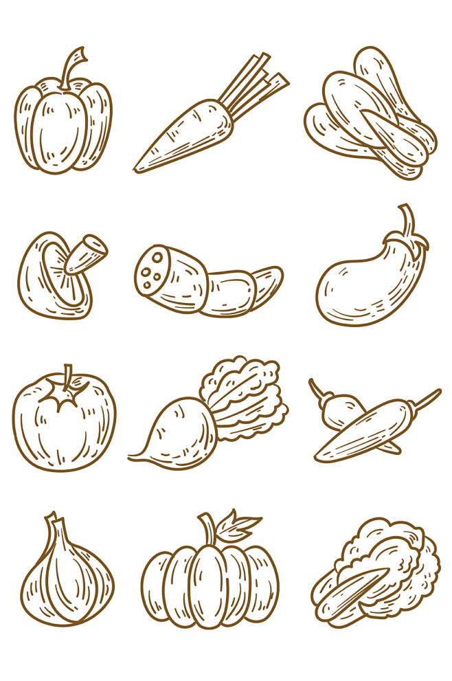 蔬菜手绘手绘线稿蔬菜矢量图