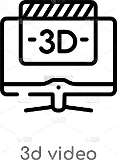 outline 3d video icon isolated black simple line