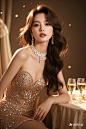 欧美女性，香槟色背景，女王 (10)